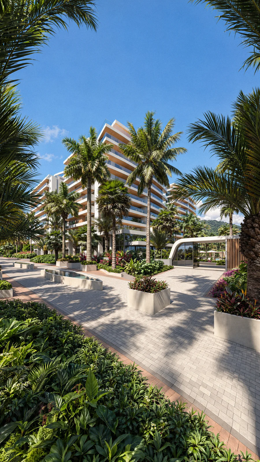 Imagem 3D de boulevard, edifício residencial em Praia Brava, SC. Feita pela Oficina3D.