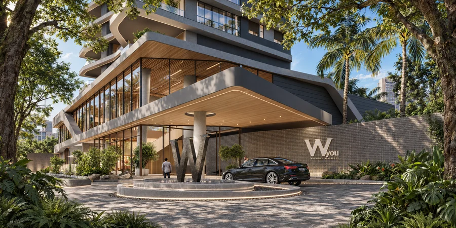 Imagem 3D de chegada, edifício residencial em Maringá, PR. Feita pela Oficina3D.