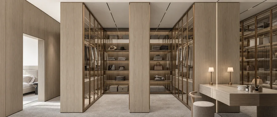 Imagem 3D de closet, edifício residencial em São Paulo, SP. Feita pela Oficina3D.