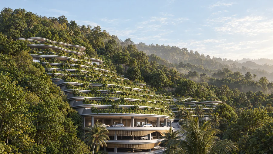 Imagem 3D de encosta, hotel e resort em Cebu, Filipinas. Feita pela Oficina3D.