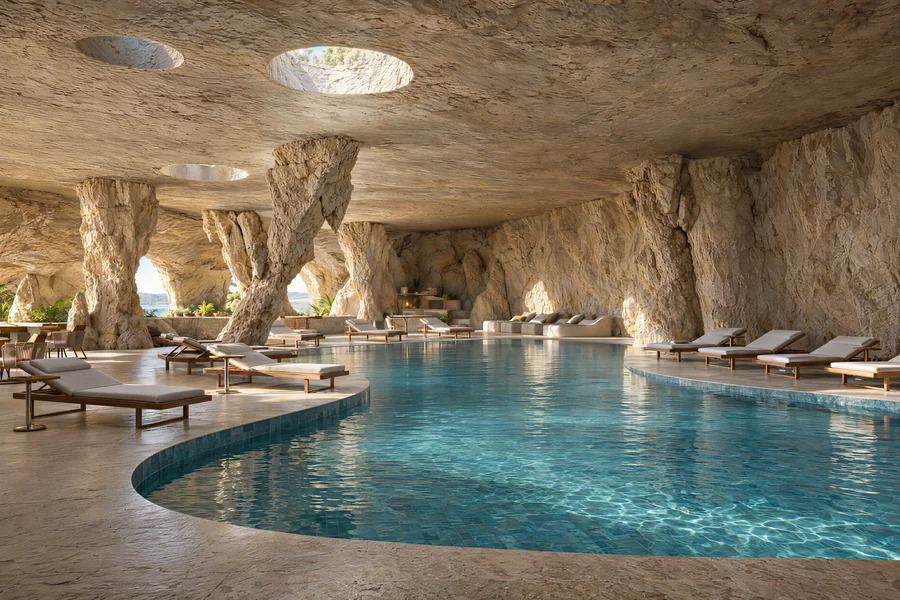 Imagem 3D de gruta termal, hotel e resort em Piratuba, SC. Feita pela Oficina3D.