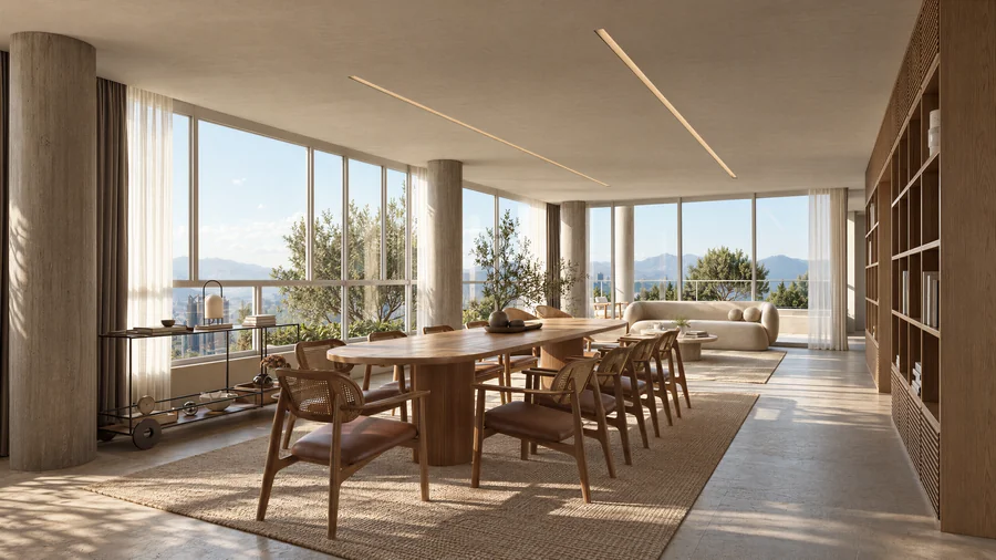 Imagem 3D de living, apto 3701, edifício residencial em Blumenau, SC. Feita pela Oficina3D.