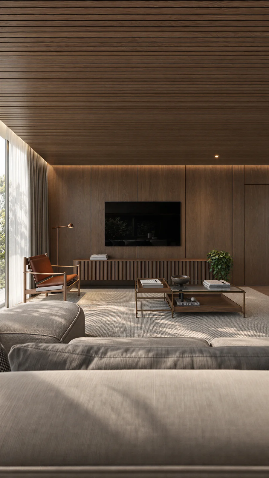 Imagem 3D de living, detalhe, edifício residencial em Blumenau, SC. Feita pela Oficina3D.