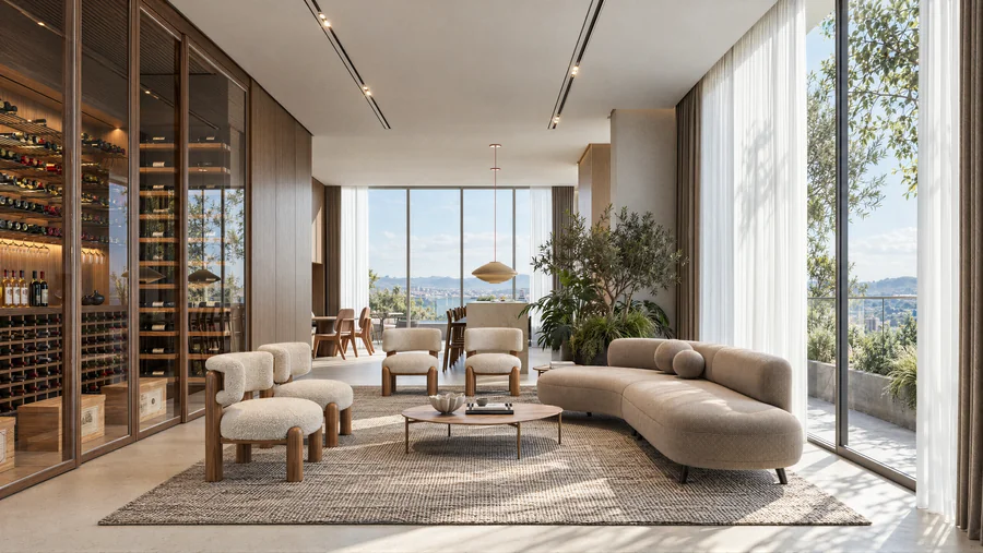Imagem 3D de living, duplex 4501, edifício residencial em Blumenau, SC. Feita pela Oficina3D.