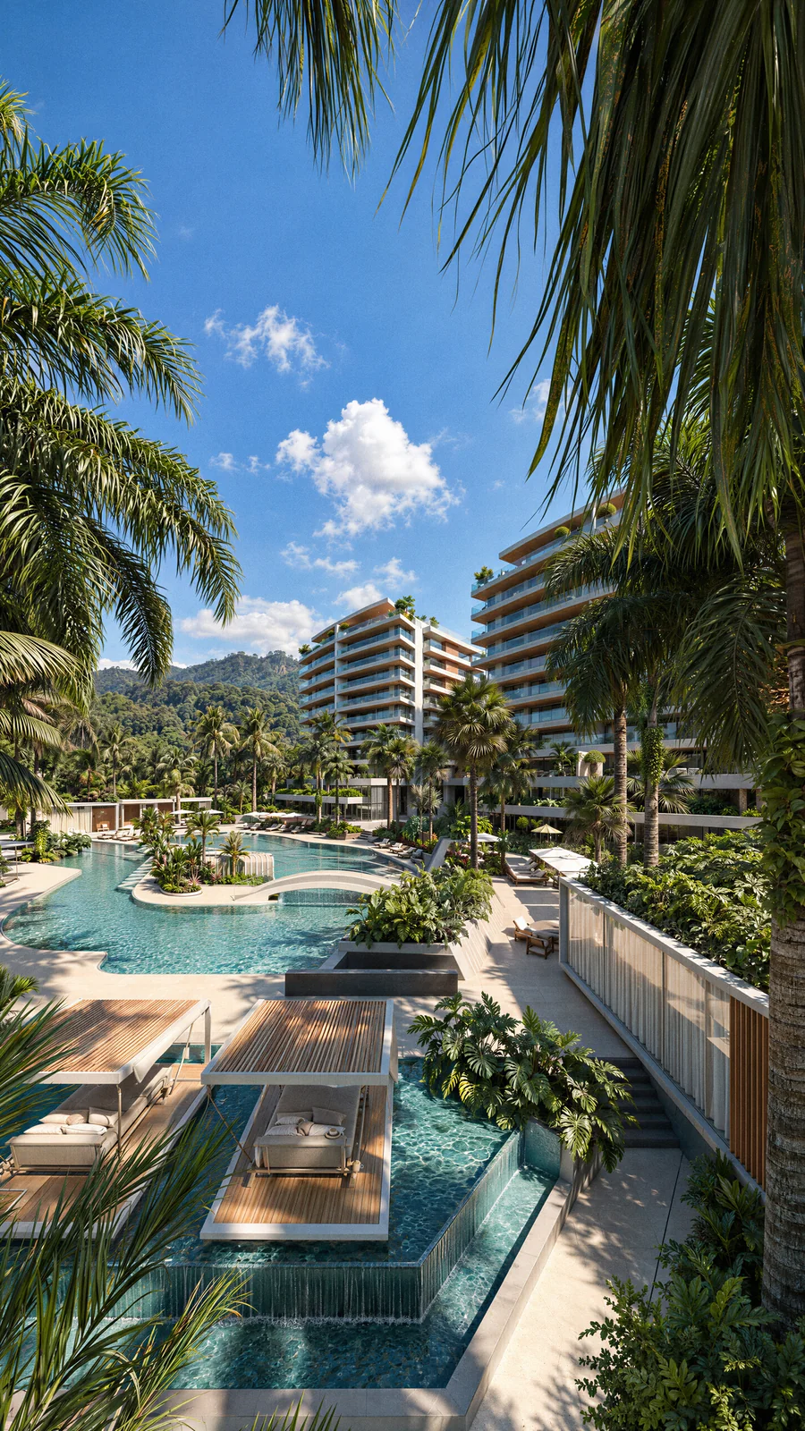 Imagem 3D de piscinas, edifício residencial em Praia Brava, SC. Feita pela Oficina3D.