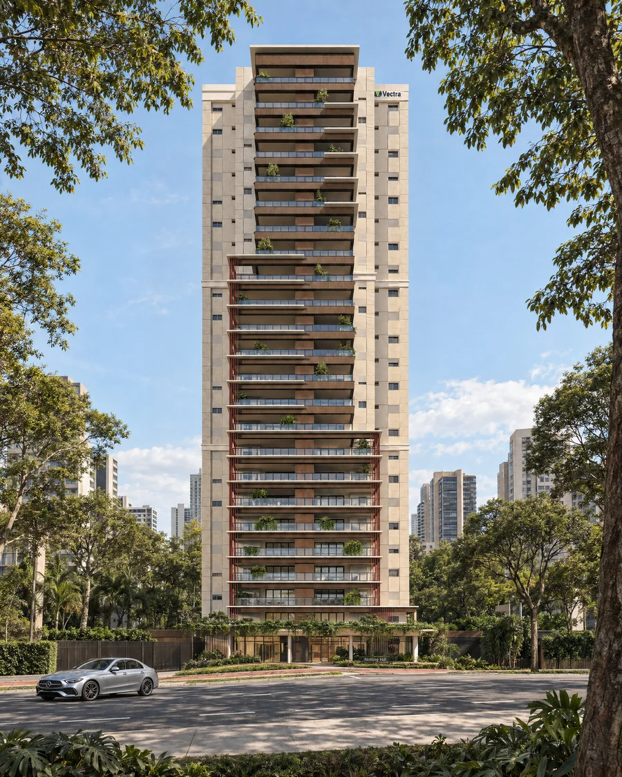 Imagem 3D de torre e skyline, edifício residencial em Londrina, PR. Feita pela Oficina3D.