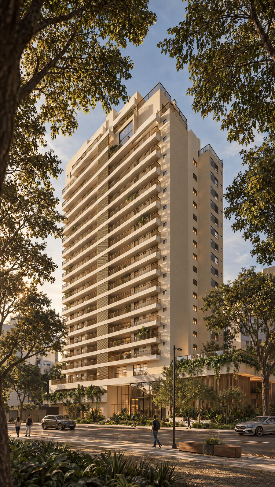 Imagem 3D de torre, edifício residencial em Joinville, SC. Feita pela Oficina3D.