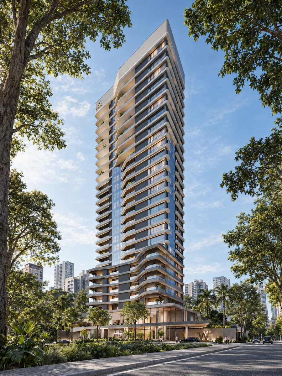 Imagem 3D de torre, edifício residencial em Maringá, PR. Feita pela Oficina3D.