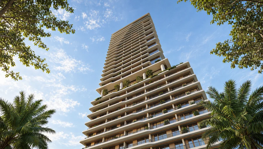 Imagem 3D de torre, edifício residencial em Maringá, PR. Feita pela Oficina3D.