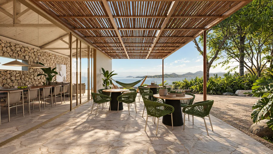 Imagem 3D de varanda gourmet, edifício residencial em Florianópolis, SC. Feita pela Oficina3D.
